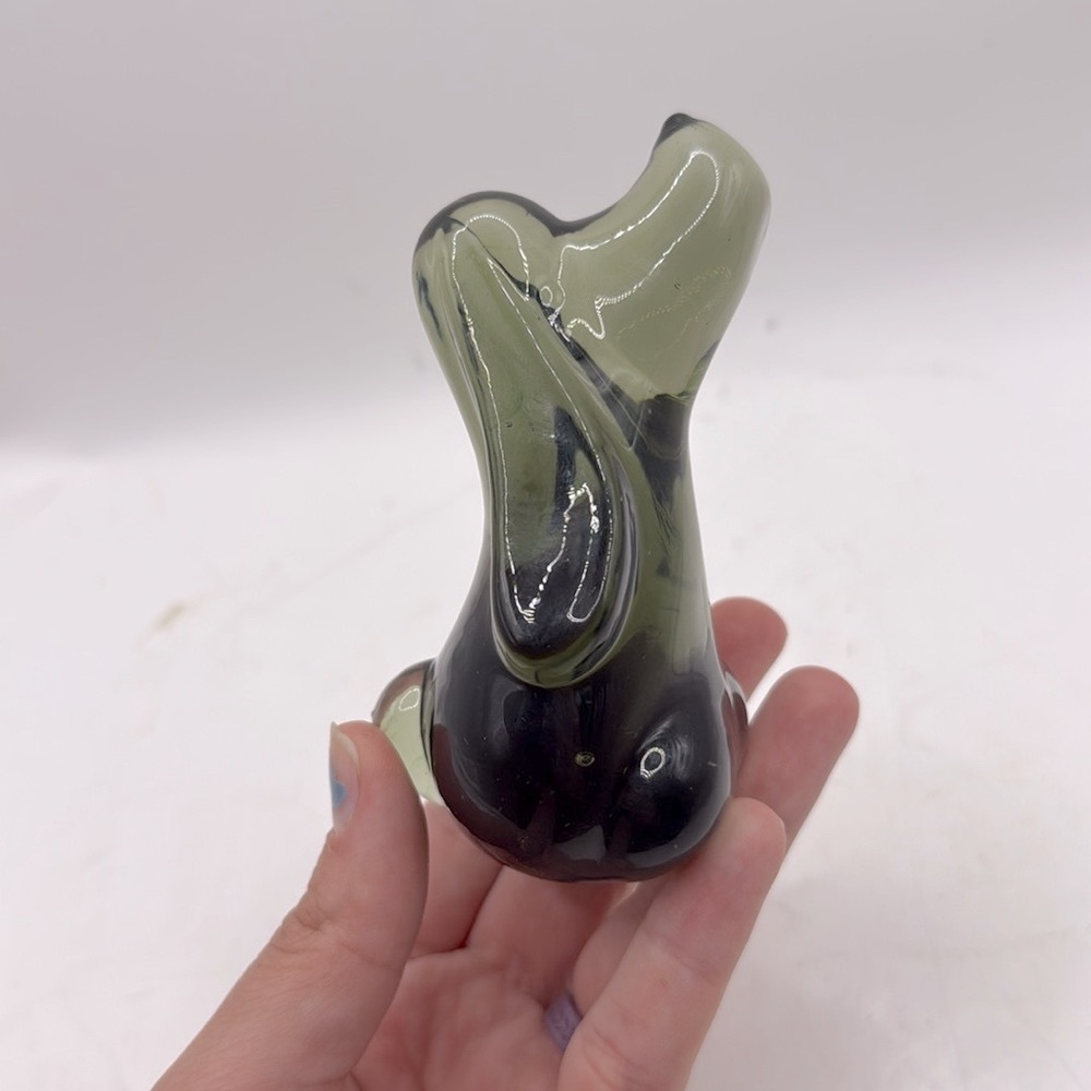 George Good Green Glass Dog Puppy Snoopy Paperweight Collectible Decor Art